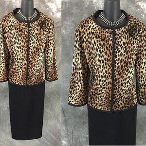 BEAUTIFUL St John collection knit black beige jacket skirt suit size 12